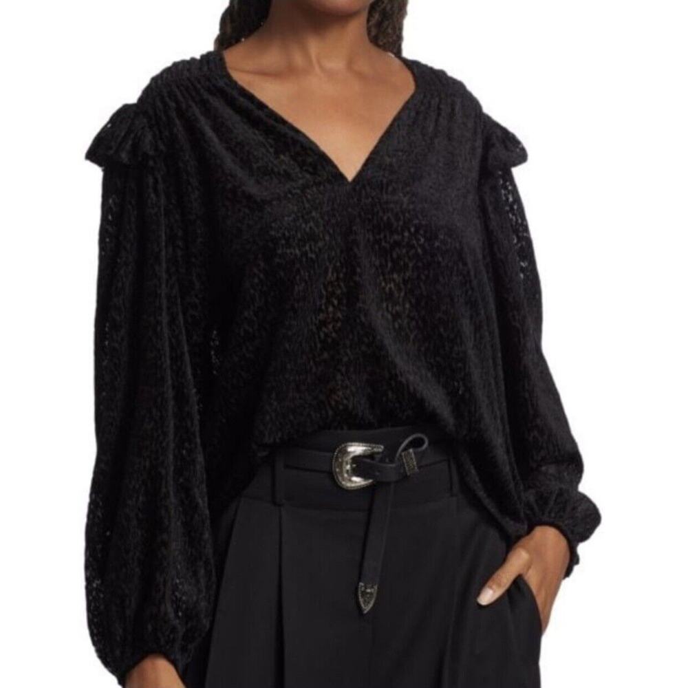 Tanya Taylor Black Lucy Top Long Sleeve V-Neck Size Large NWT